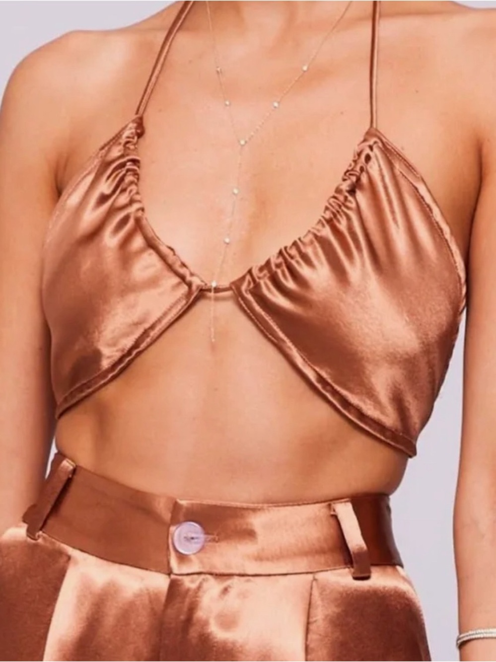 Resa Bowie Copper Satin Triangle Tie Bralette/Halter Top.